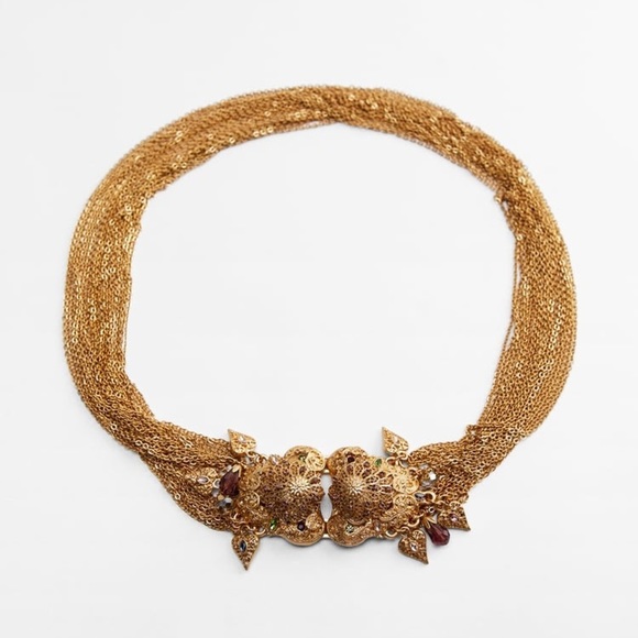 NWT. Zara Golden  Belt with Metal Chains. Size 34/EUR 90. - Picture 3 of 8